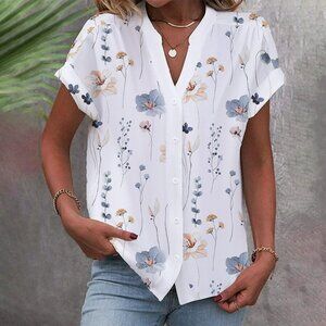 Women's Floral White Short Sleeve Blouse – Chic & Comfortable